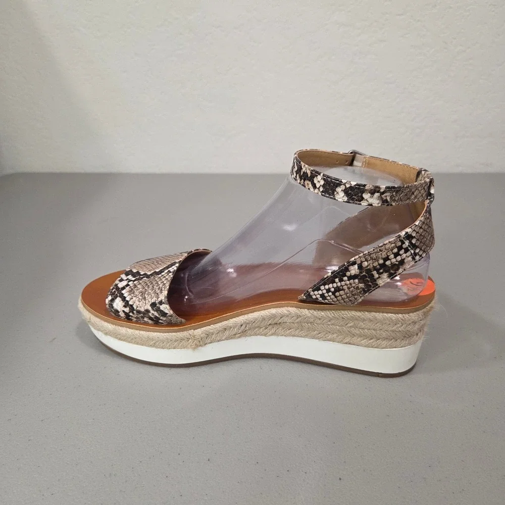 Lucky Brand Jeneka Brown Snake Print Espadrille Platform Sandal 9.5 Ankle Strap‎